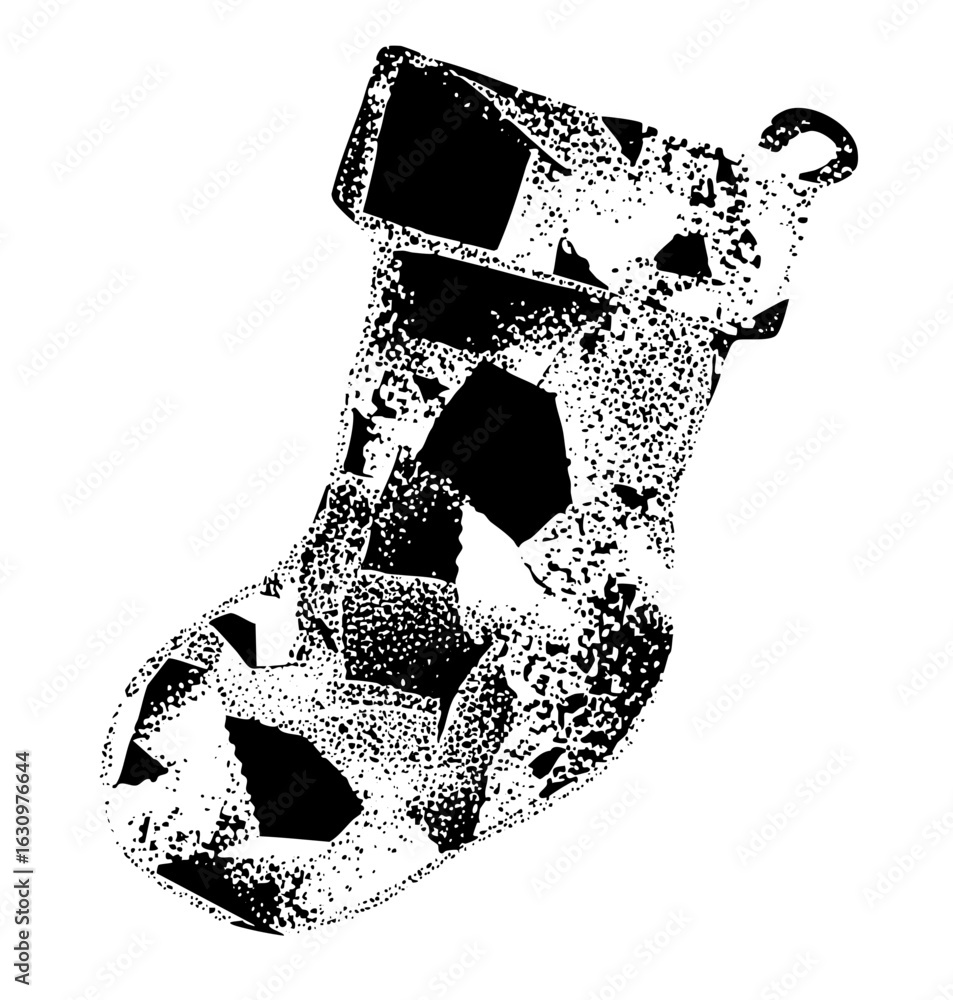 Poster vector festive stocking with abstract shapes.