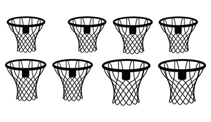 Basketball Hoops: A collection of basketball hoops with intricately woven nets stand in stark contrast against a crisp field. They symbolize sportsmanship and the essence of basketball.