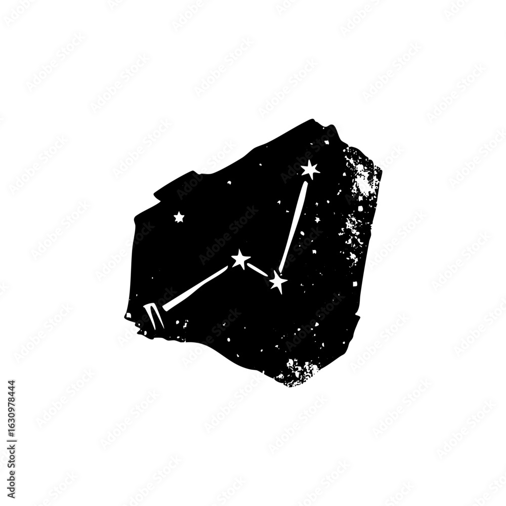 Poster vector celestial constellation features connected stars within a rough dark shape.