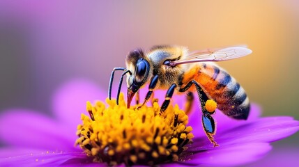 Close-up of a bee pollinating a vibrant flower