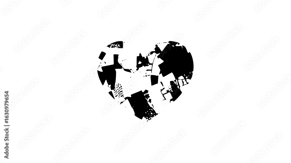 Poster vector fragmented globe forming a heart shape black vector .