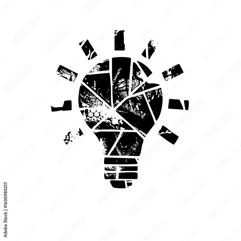 Poster vector fragmented lightbulb conveys broken ideas and innovation.