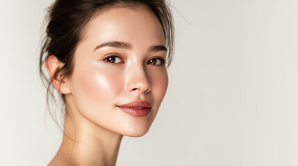 振り返る美しい女性（ポートレート・アジア人・ビューティー・白背景）