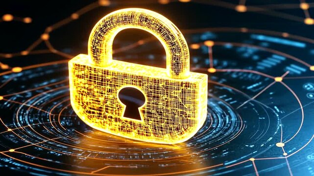 Digital Security: Golden Padlock Animation representing Cyber Security Concept
