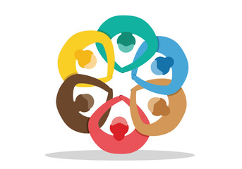 Naklejka premium Five people in a circle holding hands unity teamwork