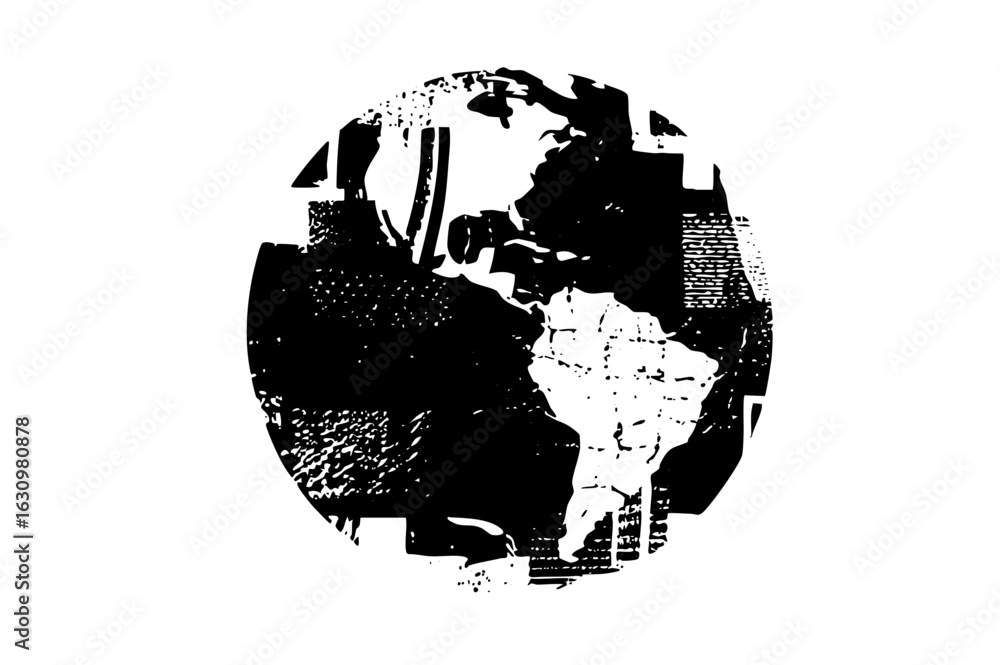Poster vector abstract world map with distressed texture.