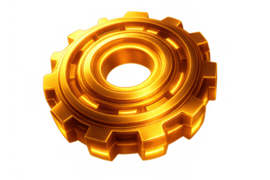 Golden gear rotating on transparent background, perfect for industrial and mechanical concepts - Powered by Adobe