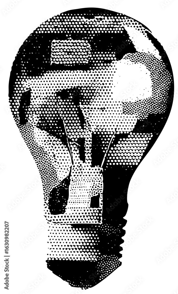 Poster vector intricate bulb with a world map inside.