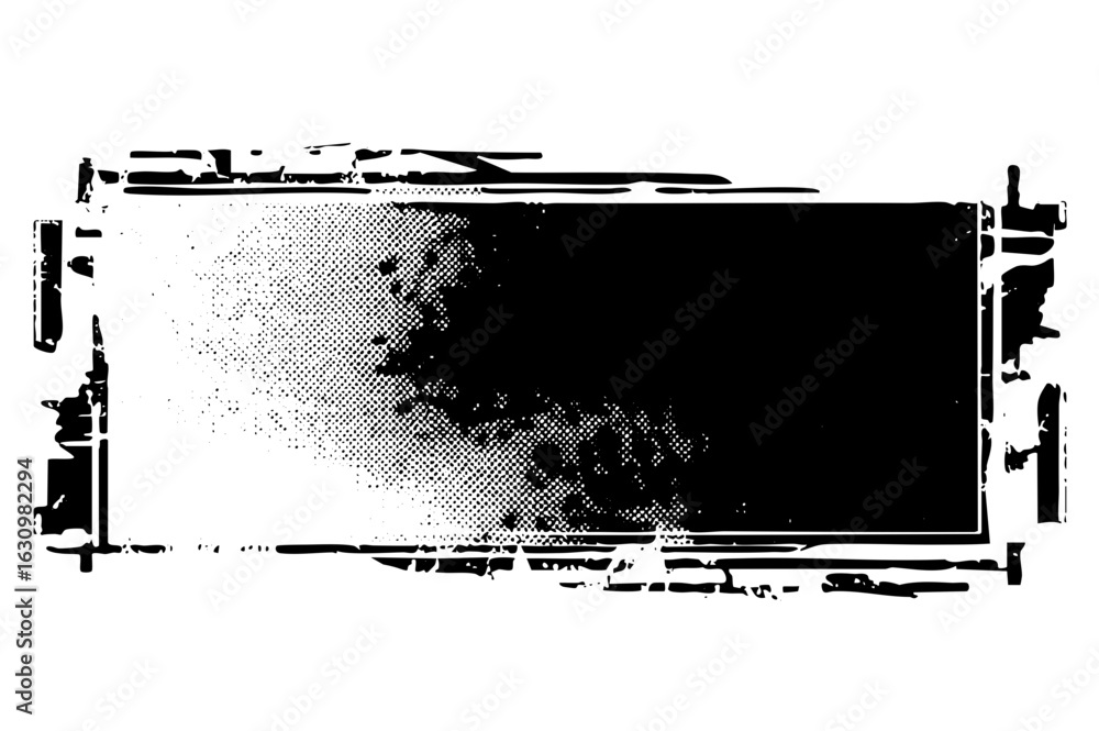 Poster vector distressed rectangular frame with halftone texture.
