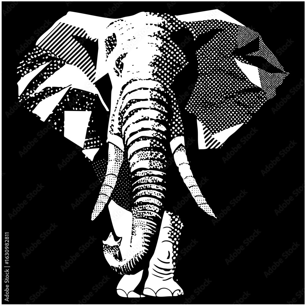 Poster vector intricate elephant features patterned textures and bold shapes.