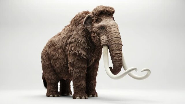 Animated Woolly Mammoth Roaming in Studio Setting on White Background for Educational Purposes