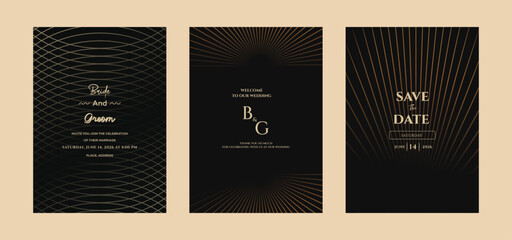 Black and Gold Wedding Stationery Set  Art Deco Style