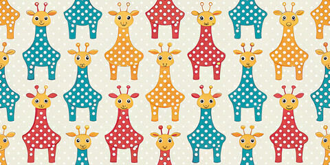 Charming polka dot giraffes create a playful, whimsical pattern perfect for kids' designs.