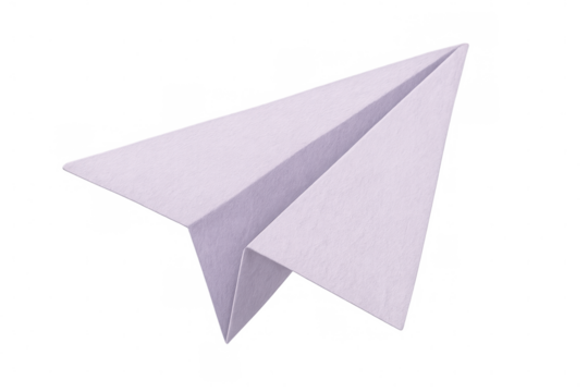 Purple paper airplane soaring against transparent backdrop, symbolizing travel and communication themes