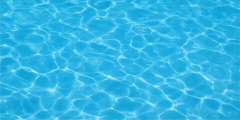 Blue water surface in pool with clear sunlight reflections and gentle ripples summer background