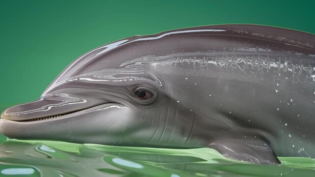 Close up of a dolphin with its mouth open on a plain green colored background image capture green screen animal video