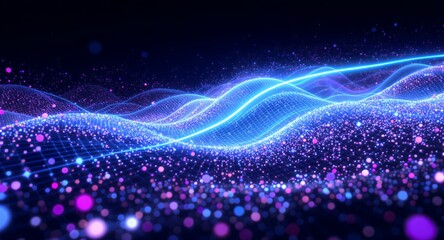 Abstract Blue and Purple Particle Wave Background