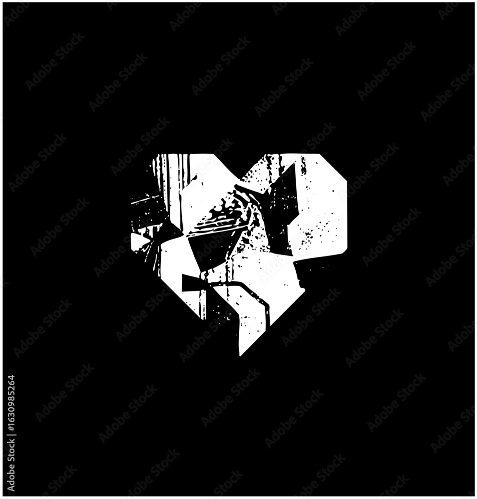 Poster vector fragmented heart with distressed texture.