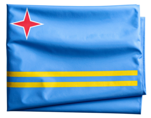 Flat Lay Aruba Flag Folded Neatly, Isolated on Transparent Background.