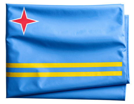 Flat Lay Aruba Flag Folded Neatly, Isolated on Transparent Background.