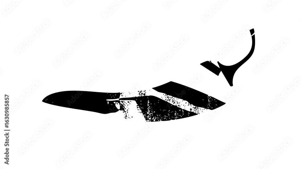 Poster vector abstract black shapes depict a dynamic fragmented figure.