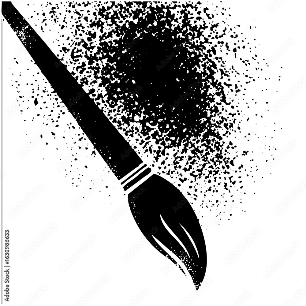 Poster vector dynamic paintbrush stroke with scattered particles