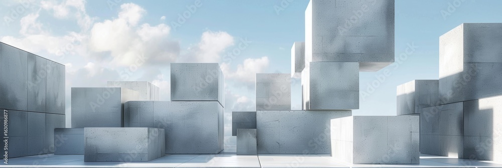 Poster a minimalist interpretation of stacked cubes with clean lines and a limited color palette.