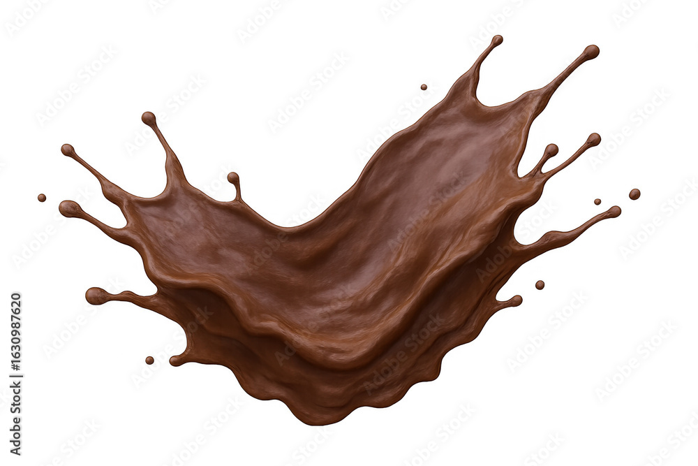 Poster smooth, creamy chocolate splashing, creating a dynamic, isolated splash on a transparent background,