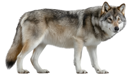 Majestic Wolf Portrait: A striking portrait of a solitary wolf, its intense gaze piercing through, highlighting its strength and wild beauty, showcasing the raw power of nature.