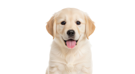 Happy Puppy with Light Fur Looking Forward on White Background