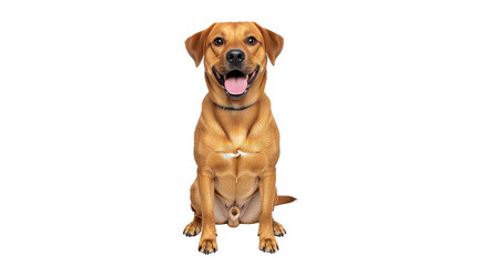 Happy Brown Dog Sitting Pretty on Isolated White Background