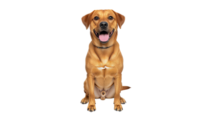 Happy Brown Dog Sitting Pretty on Isolated White Background