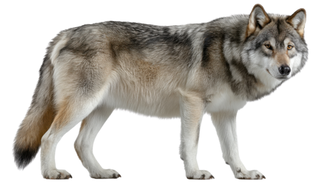 Majestic Wolf Portrait: A striking portrait of a solitary wolf, its intense gaze piercing through, highlighting its strength and wild beauty, showcasing the raw power of nature.