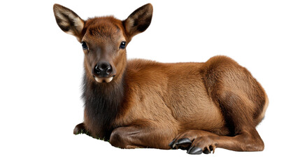 Fototapeta premium Young Deer Resting: A serene capture of a young deer lying down, exuding calmness and peace. A picture that reveals the simple beauty of wildlife.