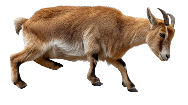 The Alpine Ibex: A majestic alpine ibex with distinctive horns, captured in a moment of agile movement, embodies the wild, untamed spirit of the mountains.