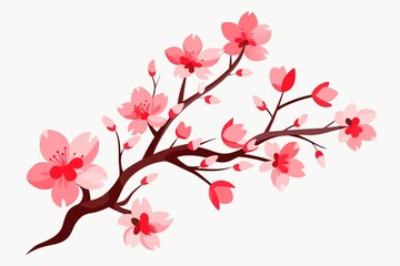 Elegant Cherry Blossom Branch Illustration with Delicate Pink Flowers on a Clean White Background for Springtime