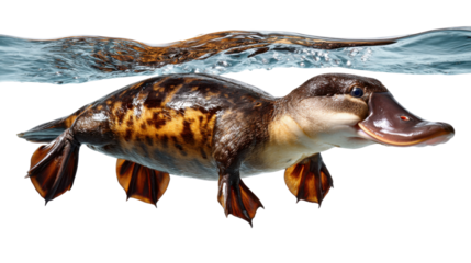 Platypus in Water: An adorable platypus swims effortlessly in clear water, showing off its unique features and making it truly a marvel of nature. 