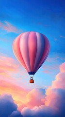 Fototapeta premium Colorful hot air balloon soaring through a vibrant sunset sky