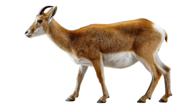 Graceful Gazelle: A gazelle, with its sleek form, prances gracefully, its rich brown and white coat catching the light, a symbol of elegance and agility in its natural habitat.