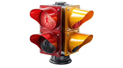 Pedestrian Traffic Light: A vibrant close-up showcasing a modern traffic light, the red signal illuminating the walking figure, indicating pedestrian crossing safety.