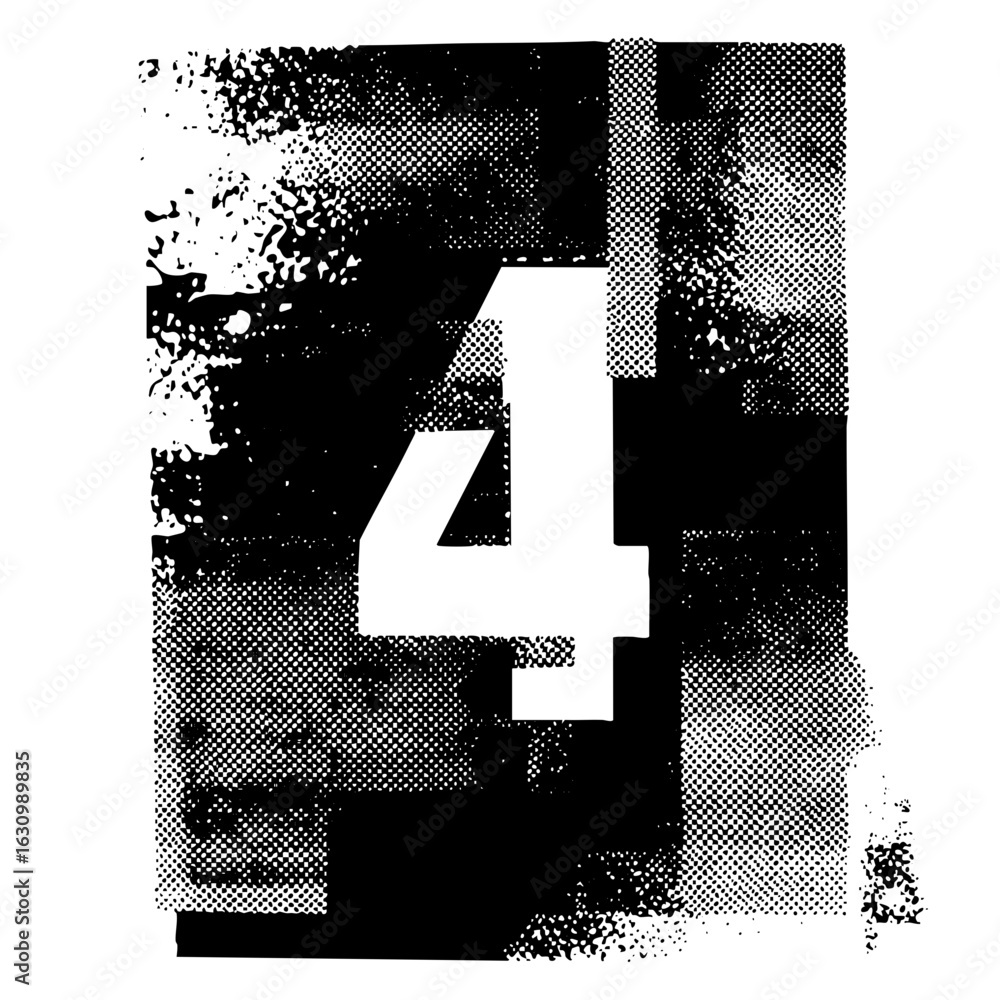 Poster vector bold number four typographic with distressed texture.