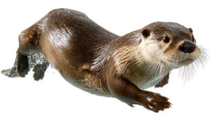 Swimming Otter: A sleek otter gracefully glides underwater, captured in a stunning shot that showcases its streamlined form and playful personality.