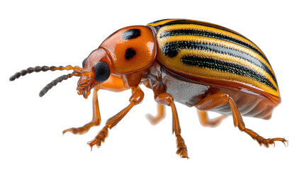 Naklejka premium Striped Beetle's Elegance: Capturing the intricate details of a vibrant, striped beetle, this photo showcases nature's artistry with precision and detail.