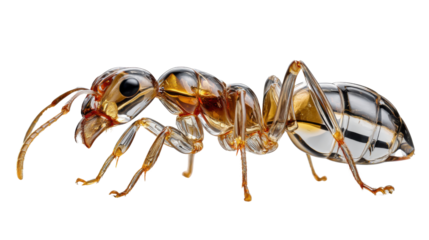 Ant's Intricate Profile: A detailed macro shot reveals the complex structure of an ant, showcasing its translucent exoskeleton and highlighting the beauty of its minute anatomy.