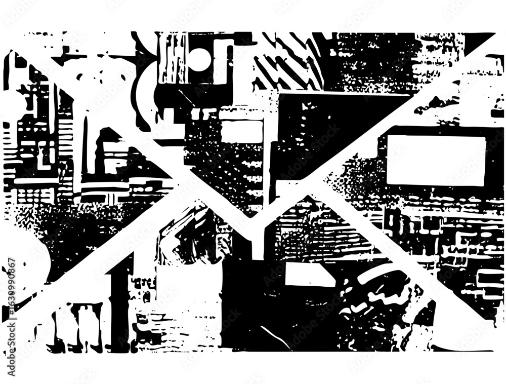 Poster Vector Abstract geometric composition with intersecting lines and textured shapes.