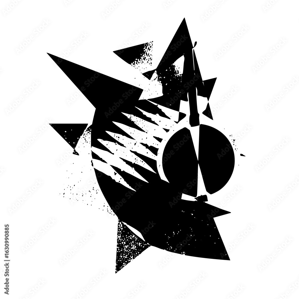 Poster vector dynamic abstract composition featuring geometric shapes and fragmented circle.