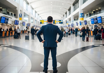 Businessman at Airport Choosing Path for Travel