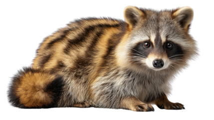 Adorable Raccoon: A detailed studio shot of a charismatic raccoon. Its unique, patterned fur coat and masked face convey an engaging personality, ready for a fun adventure.