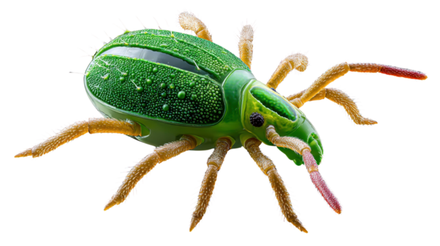 Vibrant Green Insect: A close-up shot of a detailed, vibrant green insect with unique features showcasing its fascinating structure and design. 