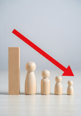 Decline in Growth Represented by Wooden Figures and Downward Arrow